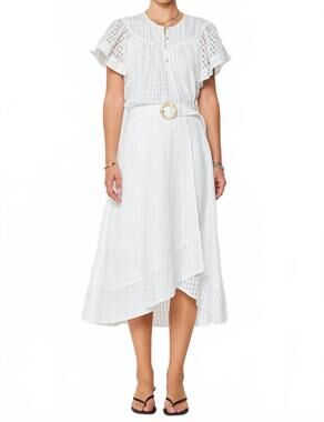NEW CURRENT AIR gingham faux wrap belted midi skirt in white